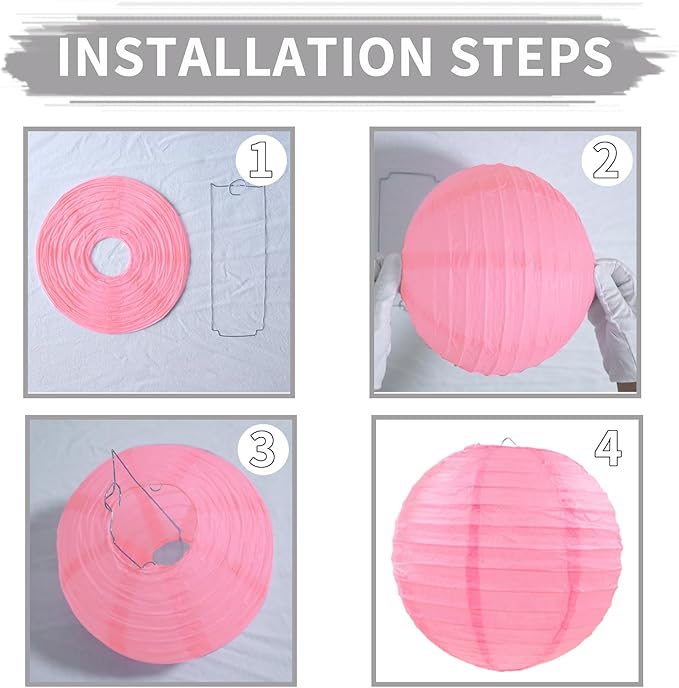 Pink Orange Gold Paper Lanterns Party Decorations, Round Hanging Paper Lanterns for Wedding Birthday Home Classroom Party Supplies (12 PCS)