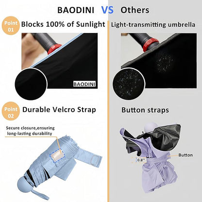 BAODINI Travel Essentials Mini Umbrella for Purse With Case Small Compact UV Sun Protection Lightweight Tiny Pocket Manual Open Close Umbrella for Women Kids and Men Fits Purse Backpack