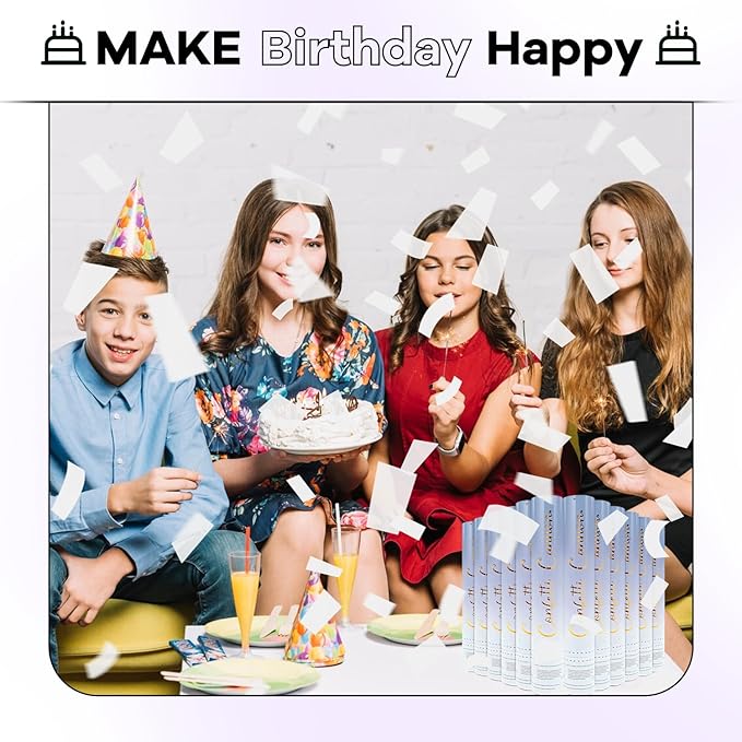 Confetti Poppers White Confetti Cannon 12 Pack Party Poppers Biodegradable12inch Wedding Party Confetti Bulk Streamer Confetti Cannon Launches up to15-25ft for Christmas Birthday Graduation New Year