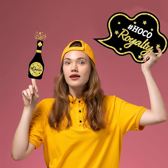 Generic 23 Pcs Homecoming Photo Booth Props Kit - Funny Homecoming Dance Party Photo Booth Props for High School or College Homecoming Party Decorations Supplies Favors, Black Gold Selfie Props