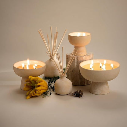 New BLUEME Wellness Candle Wax Refill, Contains Essential Oil, Sustainable, Hand Finished, Hand Poured, Premium, Luxury Ceramic, Natural Cotton Wick (45oz, Bergamot & Musk)