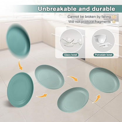 12 Pcs Unbreakable Deep Dessert Plates Set, 8 inch Reusable Plastic Wheat Straw Plates, Microwave and Dishwasher Safe Plate for Kitchen, Lightweight Plate for Dessert, BPA Free, 6 Colors
