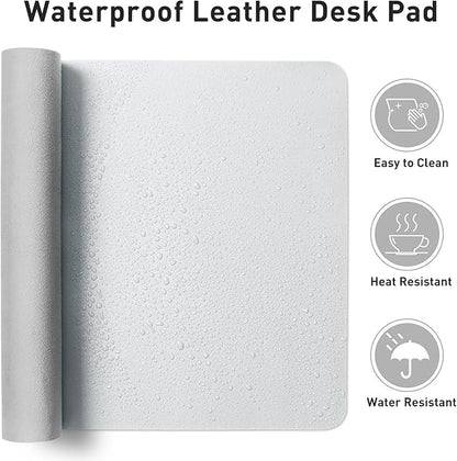 Aothia Leather Desk Pad Protector, Large Mouse Pad, Office Mat, Non-Slip PU Leather Blotter, Laptop Desk Pad, Waterproof Writing Pad for Office and Home (Barely Grey, 23.6" x 13.7")