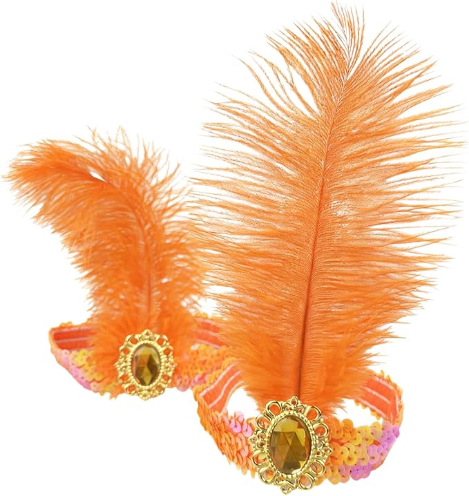 Feather Headpiece Sequins Headbands 1920s Flapper Showgirl Headpieces for Women Girls Carnival Party Accessories