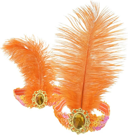 Feather Headpiece Sequins Headbands 1920s Flapper Showgirl Headpieces for Women Girls Carnival Party Accessories