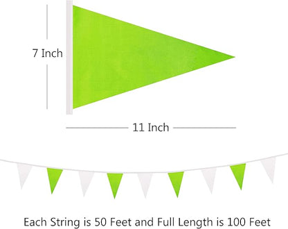 100 Ft White Green Pennant Banner Flag, 60 Pcs String Hanging DIY Bunting Flags for Party, School, Birthday, Wedding, Carnival, Celebrations, Outdoor and Indoor Decorations (White Green)