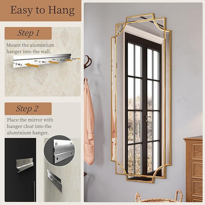 Kelly Miller Gold Full Length Mirror for Wall, 24" x58” Full Body Mirror Decorative Beveled Home Decor for Living Room Bedroom Bathroom Entryway Hallway Dressing Room