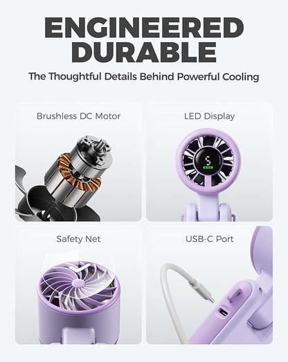 Diveblues Portable Handheld Turbo Fan, 5 Gear Wind, Battery Operated, Up to 12 Working Hours, 3 IN 1 Hand Fan with Air Turbo Tech Cooling Fan for Outdoor Activities, Travel, Working