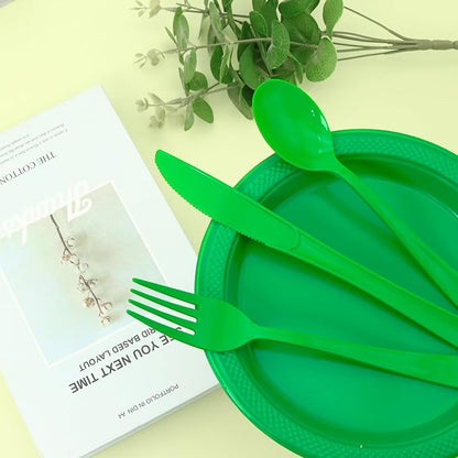 150 Pack Green Plastic Silverware, Green Utensils, Disposable Plastic Cutlery Set Include 50 Forks, 50 Knives, 50 Spoons for St Patrick's Day, Birthday, Graduation Party