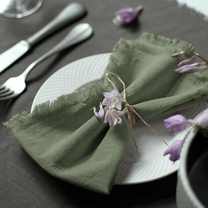 Handmade Cloth Napkins 100% Cotton Napkins with Fringe，Delicate Handmade Cloth Napkins for Dinners, Parties, Weddings and More，18 x 18 Inch Set of 4 - Sage Green