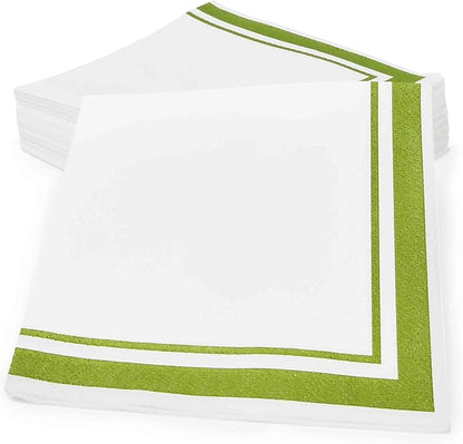 Gift Boutique Light Green and White Cocktail Napkins – 120 Pack 5 x 5 Inch 3-Ply Disposable Lined Beverage Napkins for Parties, Weddings, Events, and Everyday Use
