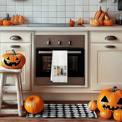 Fall Halloween Kitchen Towels, for Women Men Dish Tea Towels for Kitchen Decor, Spooky Pumpkin Ghost Black Cat Decorative Hand Towel for Bathroom, 16x24 Inches