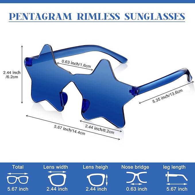 Cindeer 40 Pairs Rimless Star Shape Sunglasses Colorful Transparent Sunglasses Pentagram Glasses for Party