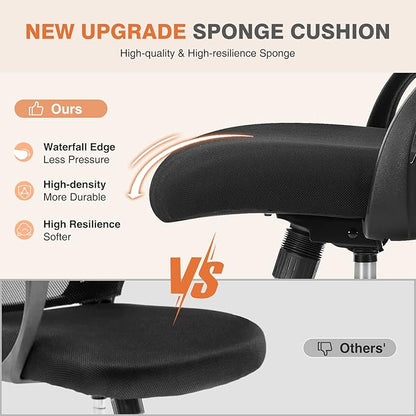 Sweetcrispy Office Computer Desk Chair, Ergonomic Mid-Back Mesh Rolling Work Swivel Task Chairs with Wheels, Comfortable Lumbar Support, Comfy Flip-up Arms for Home, Bedroom, Study, Student, Black