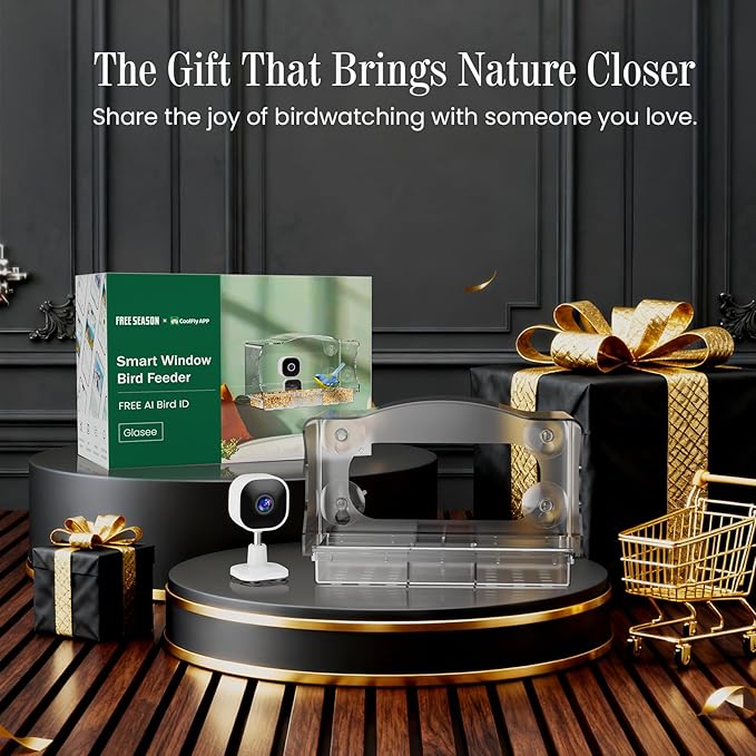 Freesason Smart Bird Feeder with Camera & AI Bird Identifier, 2K HD Auto-Capture Video, Window Mounted with Strong Suction Cups, Unique Tech Gift for Birds Watchers (Clear)