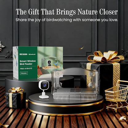 Freesason Smart Bird Feeder with Camera & AI Bird Identifier, 2K HD Auto-Capture Video, Window Mounted with Strong Suction Cups, Unique Tech Gift for Birds Watchers (Clear)