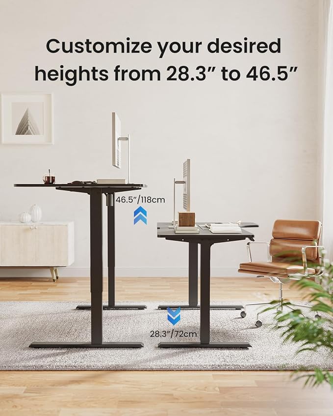 FEZIBO L Shaped Electric Corner Standing Desk, 55×32 inch Home Office & Computer Height Adjustable Table with 4 Memory Height Settings, Ergonomic Sit and Stand Desk with Splice Board, Black Top
