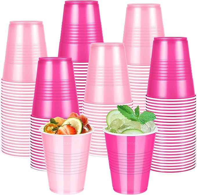 100 Pcs Pink Plastic Cups 12 oz, Bulk Light Pink and Hot Pink Disposable Party Graduation Cups for Graduation Picnic Wedding Bridal Birthday Christmas Theme Party Supplies Decorations