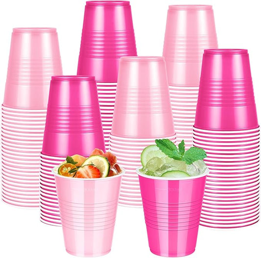 100 Pcs Pink Plastic Cups 12 oz, Bulk Light Pink and Hot Pink Disposable Party Graduation Cups for Graduation Picnic Wedding Bridal Birthday Christmas Theme Party Supplies Decorations