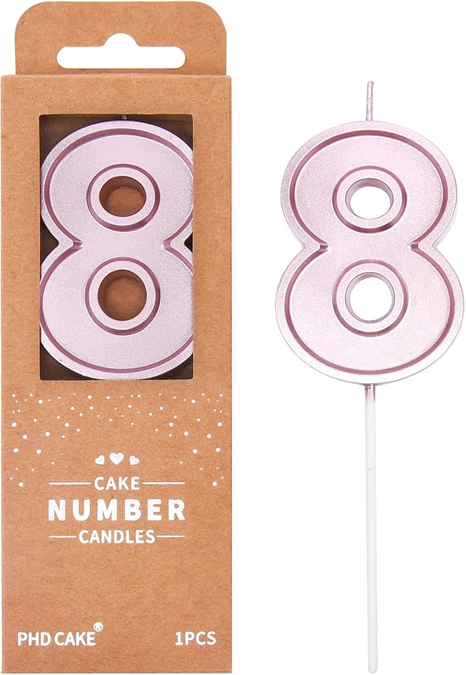 PHD CAKE 2.76 Inch Luxe Rose Gold 8 Number Birthday Candles, Rose Gold Number Candles, Cake Number Candles, Party Celebration