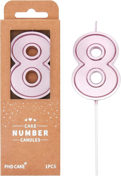 PHD CAKE 2.76 Inch Luxe Rose Gold 8 Number Birthday Candles, Rose Gold Number Candles, Cake Number Candles, Party Celebration