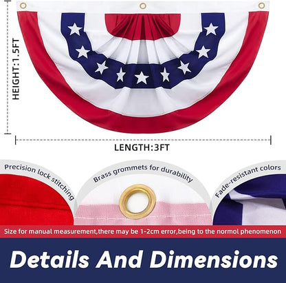 1.5x3 Ft American Pleated Fan Flag Decoration, Patriotic Half Fan Bunting flag Banner for 4th of July, Memorial Day & Independence Day, Indoor Outdoor Window Garden Fence balcony Porch Yard Decor(type 1)