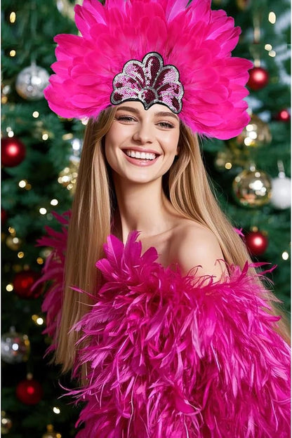 Women's Carnival Feather Headpieces Sequin Headdress for Wedding Masquerade Party Cosplay Feather Headbands