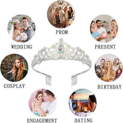 6 Pack Crystal Tiara and Princess Crown,Silver Rhinestone Tiaras with Comb Crown,Bridal Wedding Queen Headbands Prom Birthday Party Halloween Hair Accessories Jewelry Gifts for Women Girls