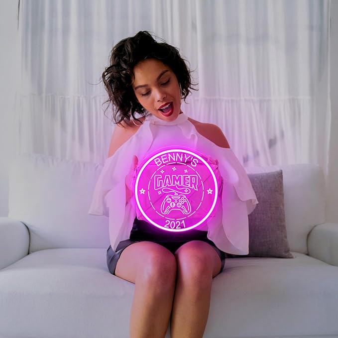 Personalized Game Room Neon Sign Custom Name Gamer Neon Light Wall Decor 3D Art Dimmable LED Game Controller Signs Light Gamer Gift for Men Teen Gaming Room Man Cave Bedroom Decor
