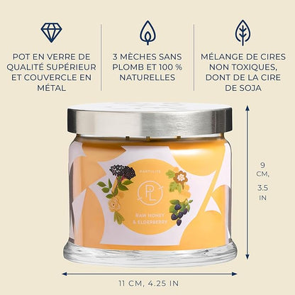 PartyLite Raw Honey & Elderberry Scented, Notes of Alpine Elderflower, Soft Jasmine & Golden Amber, 13.2oz 3-Wick Jar Candle, 45 Hour Burn Time, Luxurious Fragrance, Ideal for Gifting