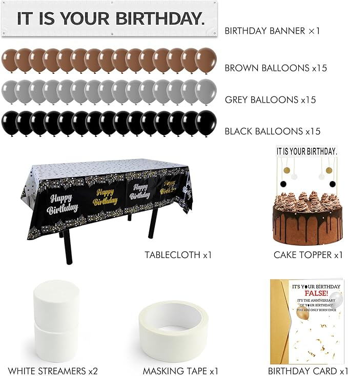 The Office Birthday Decorations with It is Your Banner, Cake Topper, Tablecloth, 52Pcs Office Merch, 12Inches Grey Brown Black Balloons Packs for Colleagues Boss Birthday Party Decorations (52)