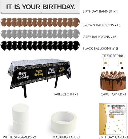 The Office Birthday Decorations with It is Your Banner, Cake Topper, Tablecloth, 52Pcs Office Merch, 12Inches Grey Brown Black Balloons Packs for Colleagues Boss Birthday Party Decorations (52)