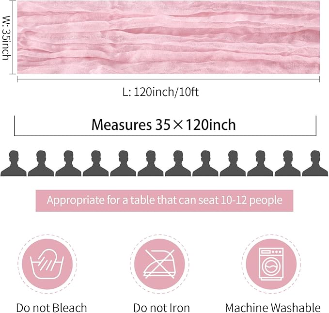 12 Pack Light Pink Table Runner Cheesecloth Rustic Sheer Gauze Table Runner 35x120 Inch for Wedding Baby Shower Bridal Shower Party Fall Thanksgiving Home Decorations