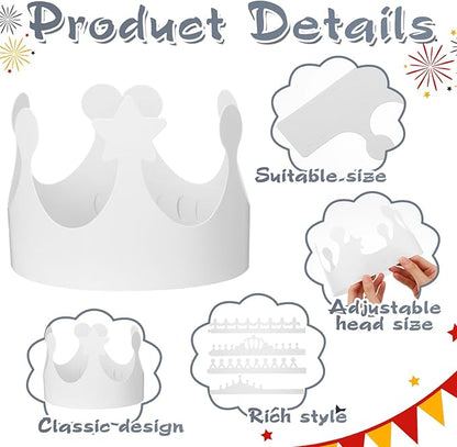 Thenshop 280 Pcs White Paper Crowns for Kids to Decorate Blank Birthday Party DIY Decoration Crowns for Kids Princess Queen(Classic Style)