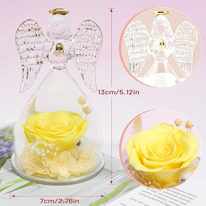 Miofula Preserved Flower Rose Birthday Gifts for Mom, Angel Figurines with Forever Real Rose Gifts for Her Mom Grandma, Angels Gifts for Mothers Day Christmas Anniversary Thanksgiving Birthday Gifts