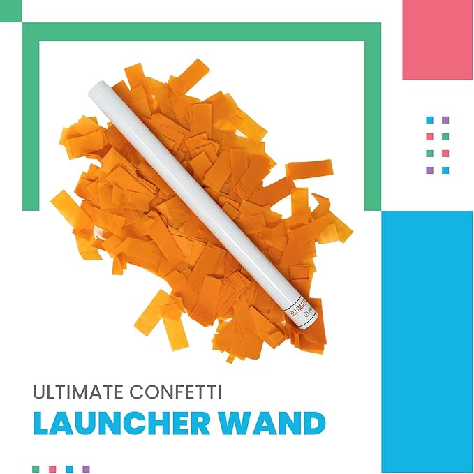 Ultimate Confetti Wand 14 inch Confetti Launcher Wand, Orange, 8 Pack - Great for Parties, Weddings and Events Tissue, Metallic and Biodegradable Options