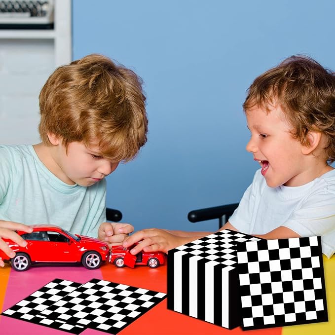 100 Pack Black and White Checkered Flag Party Napkins Disposable Race Car Birthday Party Supplies Racing Car Theme Party Paper Lunch Napkins for Baby Shower Kids Men Party Decorations Favors