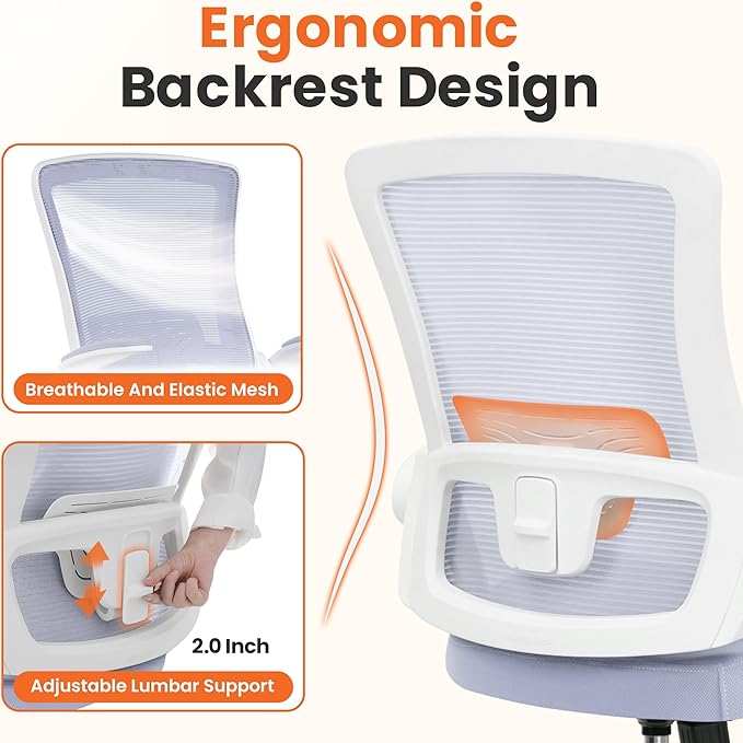 NEO Chair Office Desk Chair Computer High Back Mesh Gaming Seat with Ergonomic Adjustable Comfy Flip-up Armrests Lumbar Support Height for Home (Purple)