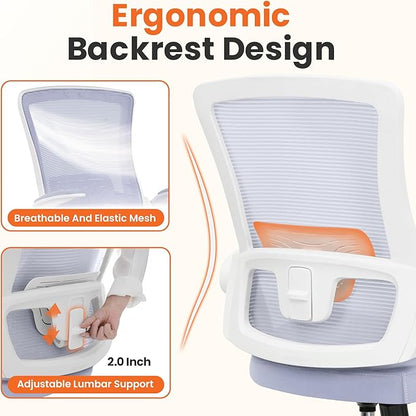 NEO Chair Office Desk Chair Computer High Back Mesh Gaming Seat with Ergonomic Adjustable Comfy Flip-up Armrests Lumbar Support Height for Home (Purple)