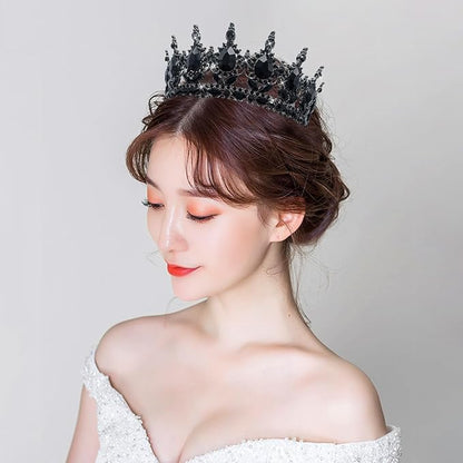Queen Crown Rhinestone Wedding Crowns and Tiaras for Women Costume Party Hair Accessories Princess Birthday Crown Crystal Bridal Crown (Black Crown)