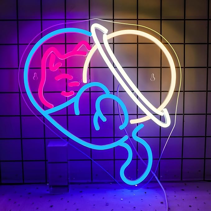 NOSUN Astronaut Cat Neon Sign Cat Neon Signs for Wall Decor Anime Neon Sign Funny Decor Room Blue Light Up Sign for Bedroom Bar Party Gifts for Kids Adul Women Light