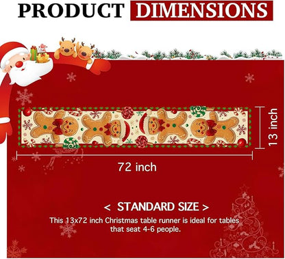 Christmas Gingerbread Table Runner 13x72 in Winter Table Runner Burlap Farmhouse Dining Tables Decoration with Candy Canes Red Green Christmas Design Holiday for Kitchen Dining Party Decor
