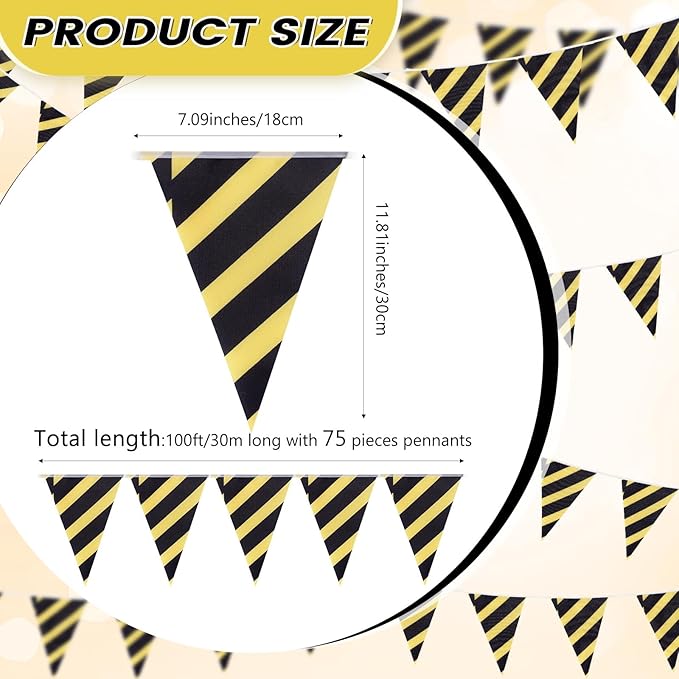 100 Feet Pennant Banners Flags 75 Solid String Triangle Flags for Grand Opening, Carnival Theme Birthday Party Decoration Outdoor Events Classroom Decoration (Yellow Black)