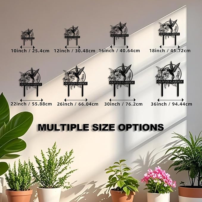 Personalized Garden Sign with Hummingbird & Flower Design – Custom Metal Yard Stake, Outdoor Lawn Name Plaque, Weatherproof Garden Decor, Gift for Gardeners & Housewarming