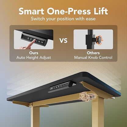 HUANUO 32" Small Electric Standing Desk Adjustable Height, 4 Memory Height Settings, Sit Stand Up Desk for Home Office & Computer Workstation, Black and Gold Frame