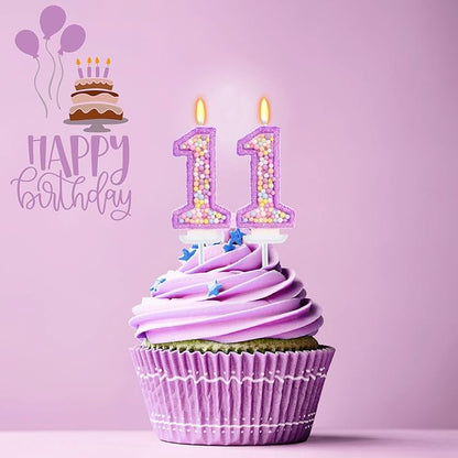 Purple Birthday Candles - Number 11 Candle, Colorful Macaron Candles, 11 Birthday Decorations for Girls, Purple Cake Decorations, Theme Party Supplies