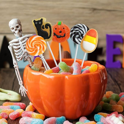 Halloween Lollipop Suckers, 24 Pieces of Bulk Suckers Individually Wrapped, Colorful Candy Lollipops for Trick or Treat Bags, Fun Halloween Shaped Candy Party Favors