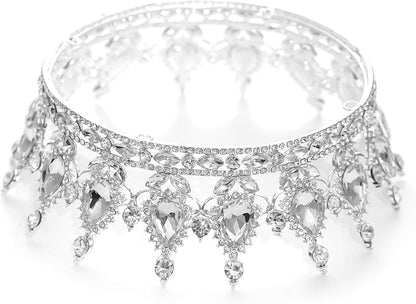 FORSEVEN Queen Crown Rhinestone Wedding Crowns and Tiaras for Women Costume Party Hair Accessories Princess Birthday Crown Crystal Bridal Crown Christmas Decorations Headband