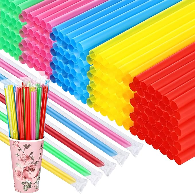 Vesici 1600 Pcs Jumbo Smoothie Straws Bulk Plastic Milkshake Wide Mouthed Disposable Drinking Straws, 0.43 x 9.45 Inch(Classic Color)