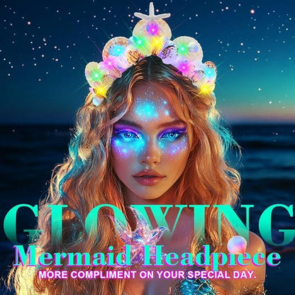 ACEDRE Light Up Mermaid Crown Shell Headband Starfish Costume Hair Accessories for Women